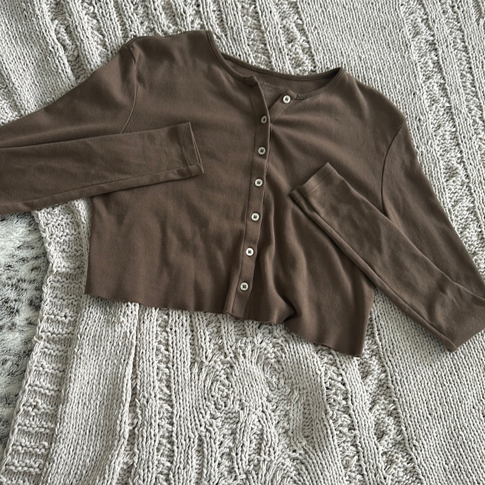 Brandy Melville Brown Button Up Long Sleeve Top